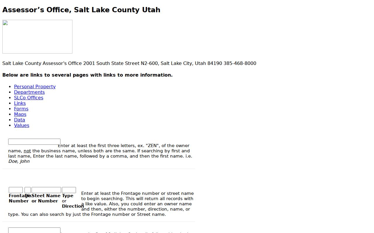 Taylorsville residents directory Assessor search fields